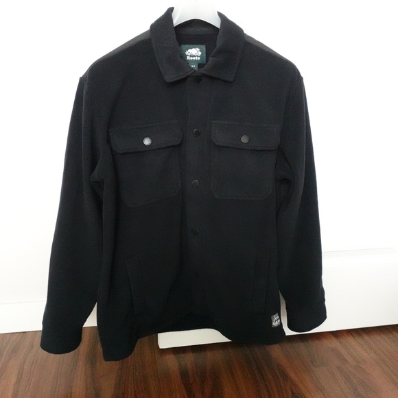 Roots Canada Mens Fleece Jacket Overshirt Size SMALL Black Polartec - Picture 2 of 6